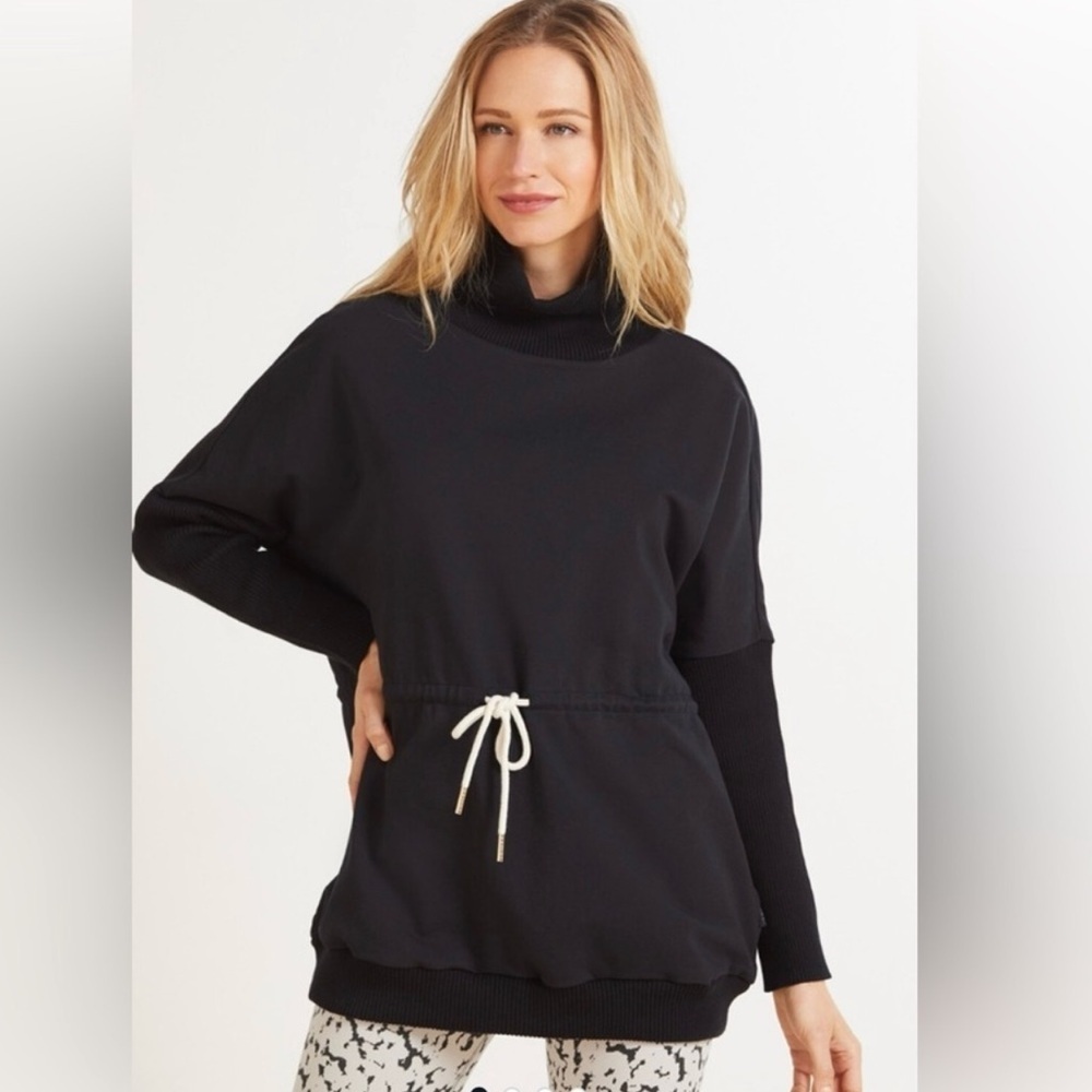 Varley Womens Adelaine Black Tie Waist Ribbed Sleeve Sweatshirt Size Small